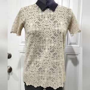 Madewell Black Collared Cream Lace Blouse Women's Size Small